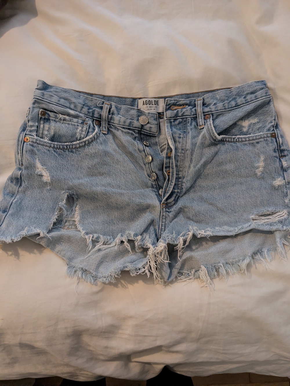 AGOLDE Light Blue Distressed Denim Jean Shorts